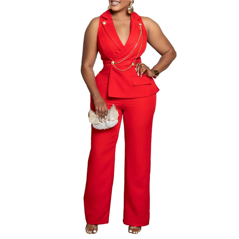 Elegant Blazer Jumpsuits Summer Clothes Women Sleeveless V-Neck Straight Pants Rompers Playsuits OL Style One Pieces Overalls Badiee Stylez