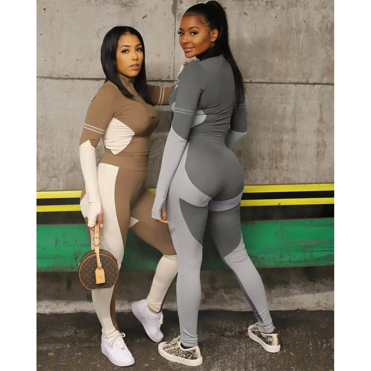Y2K Color Matching Women'S Set Sweatsuit Two Piece Outfits Ladies' Standing Collar Sports Suit Slim Fit Long Sleeved Long Pants Badiee Stylez