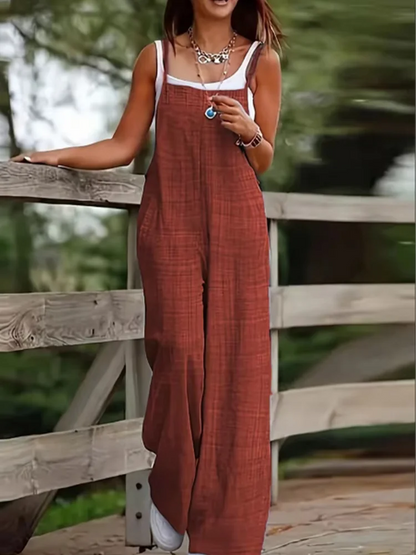 Women's Sleeveless Jumpsuit Summer Pocket Solid Color loose Suspender Jumpsuit Badiee Stylez