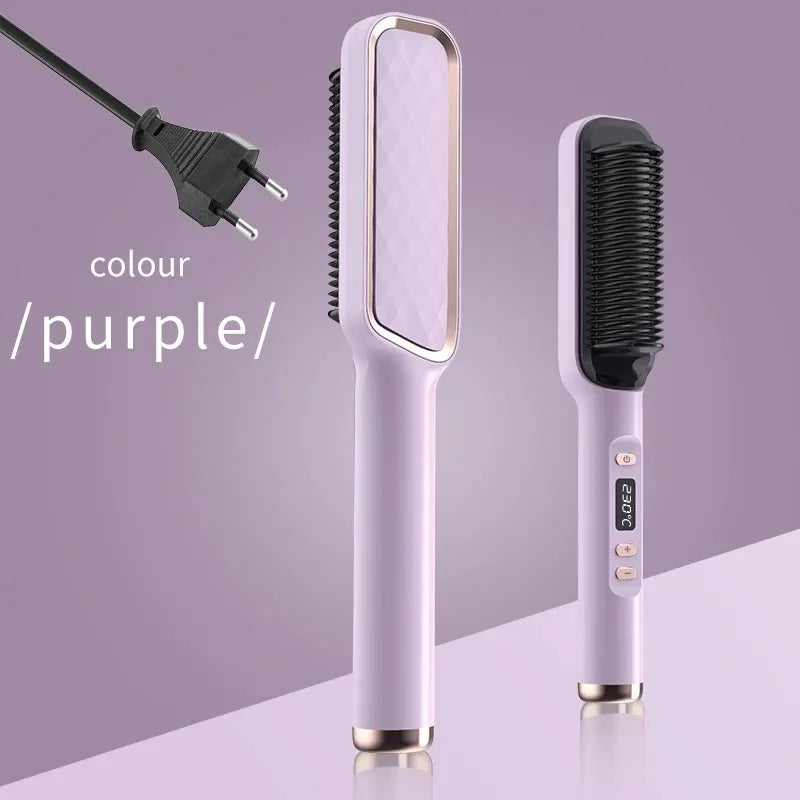 Electric Hot Comb Multifunctional Straight Hair Straightener Comb Negative Ion Anti-Scalding Styling Tool Straightening Brush Purple EU