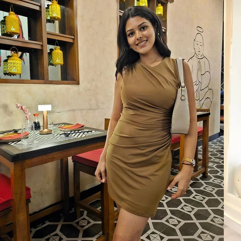 New Elegant Dresses Women's Summer 2025 New Fashion Tight Ruched Mini Party Women's Dress Street Youth Holiday Dress