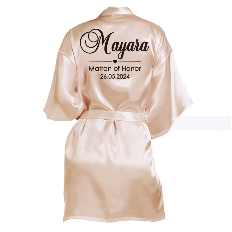 Customized Name Date Wedding Bathrobe Faux Silk Bridal Robe Bride Bridesmaid Wedding Robes Woman Bachelorette Hen Party champagne robe