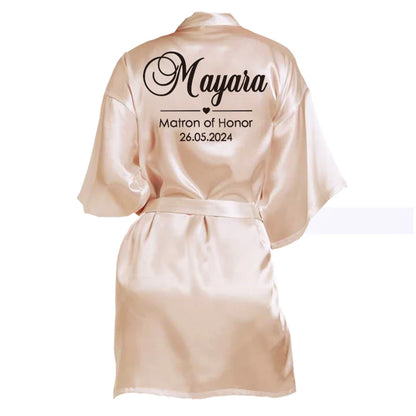 Customized Name Date Wedding Bathrobe Faux Silk Bridal Robe Bride Bridesmaid Wedding Robes Woman Bachelorette Hen Party champagne robe