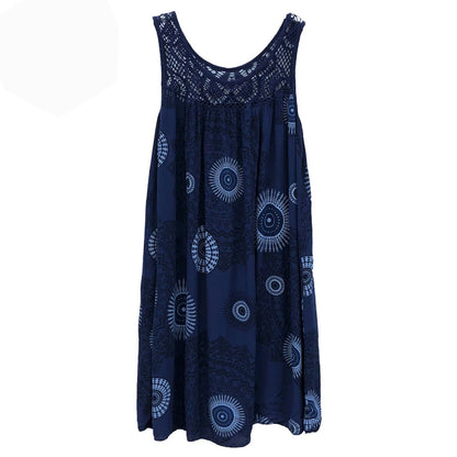 Women's clothing summer sleeveless camisole dress lace print sleeveless large swing loose sexy dress long skirt plus size dark blue