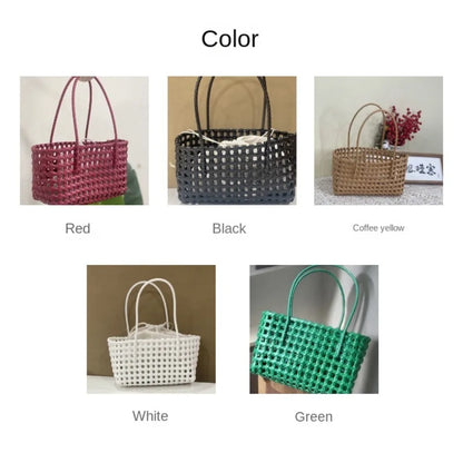 Plastic Hollow Weave Bag Countryside Style Bohemian Style Beach Tote Bag Large Capacity Bucket Bag Vegetable Basket Bag