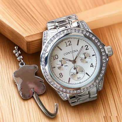 Fashion Diamond Women's Watch Luxury Stainless Steel Ladies Quartz Wristwatch Clock Elegant Dress Female Clock relogio feminino Silver White