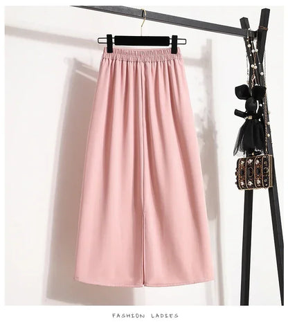 2025 Summer Female Fashionable Versatile Solid Skirts High Waisted Mid Length A-line Plus Size Skirt Split Wrap Body Skirt