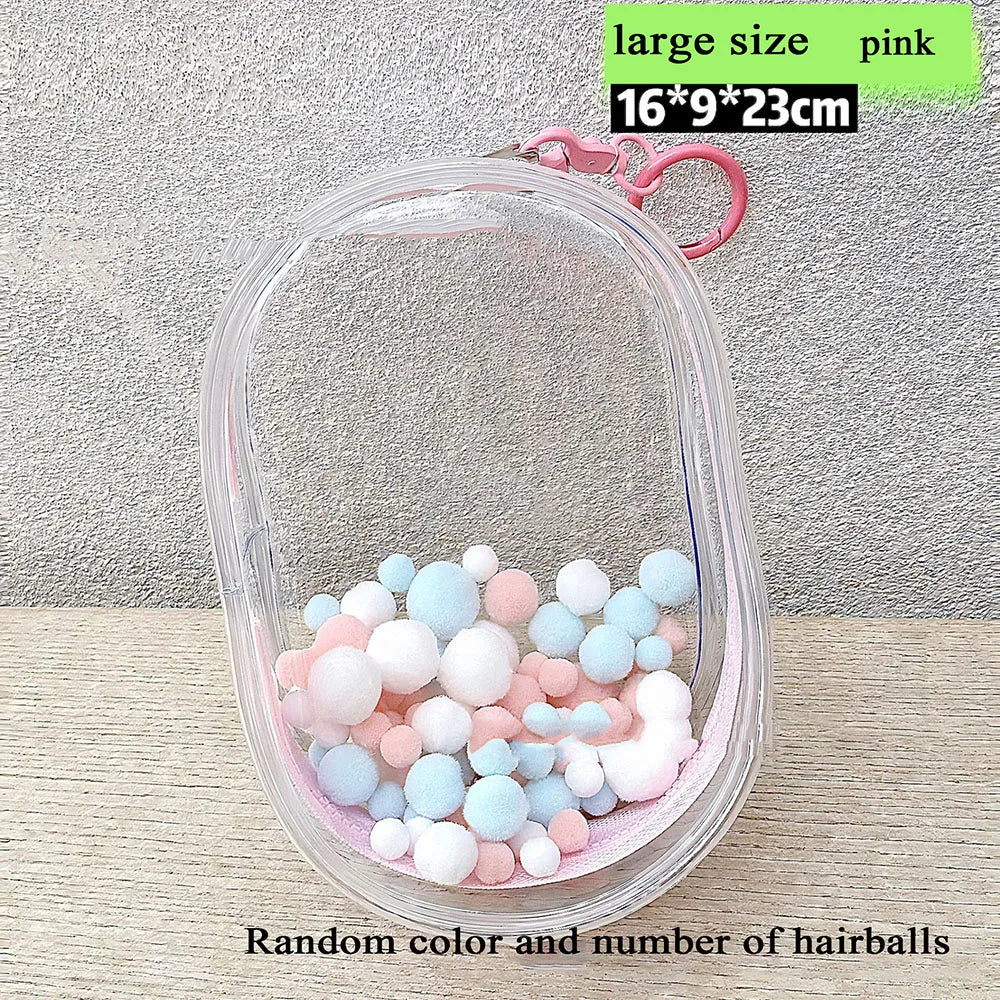 Transparent Outdoor Bag with Keychain Mystery Doll Display Storage Bags Dust-Proof Organizer Pouches Classic Doll Storage Bags pink L (hairball)