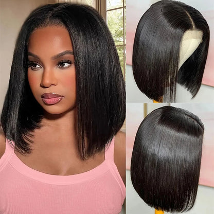 Bone Straight Short Bob Wigs 100% Human Hair Wigs Wear and Go Glueless Lace Front Wig Brazilian Lace Front Human Hair Wigs 180% 8inches