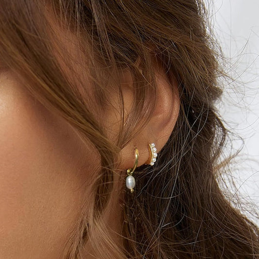 2 Pair/Set Fashion Stainless Steel Imitation Pearls Dangle Hoop Earrings for Women Dainty 18k Gold Plated Hoops Vintage Jewelry