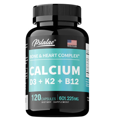 4-in-1 Calcium Supplement with Vitamin D3 K2 B12 - Supports Bones, Teeth, Heart and Immune System Function 120 Capsules