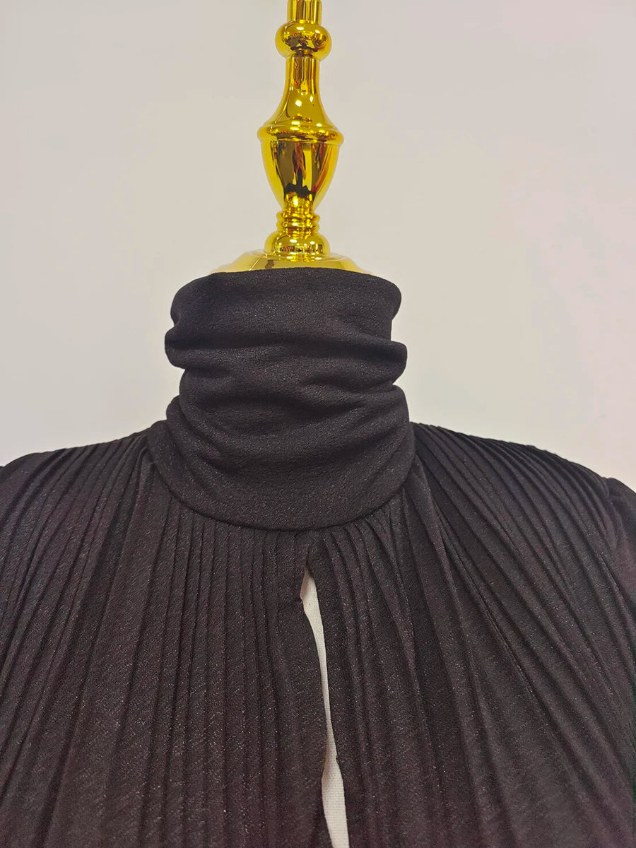 TWOTWINSTYLE Solid Spliced Belt Slimming Dresses For Women O Neck Long Sleeve High Waist Temperament Long Dress Female Clothes