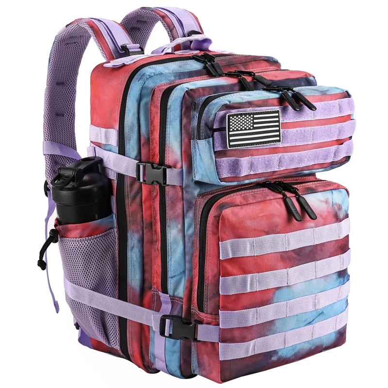 LHI 45L Tactical Backpack for Men and Women Large Athlete Gym Bag Outdoor Sports Hiking Survival Rucksack with Bottle Holder Nebula Camo