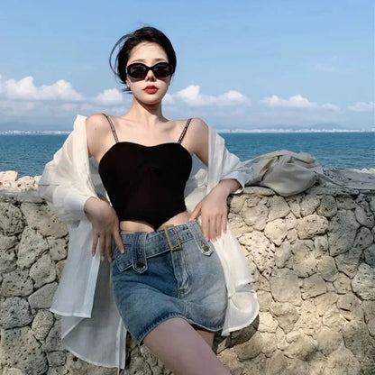 Thin Long Sleeve Sunscreen Shirt Woman Korean Fashion Back Split Lace Up White Shirts Women Casual Loose Holiday Beach Blouse