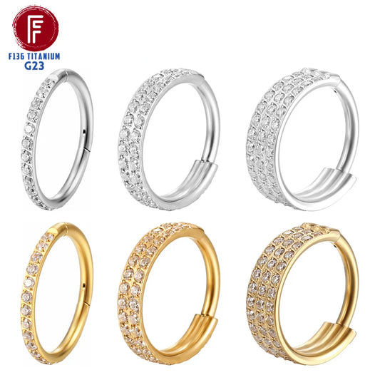 G23 Titanium Side Prong Set Half Circle Cubic Hinged segment Zircon Nose Cilcker Conch Piercing 6/8/10/11/12mm Hoops