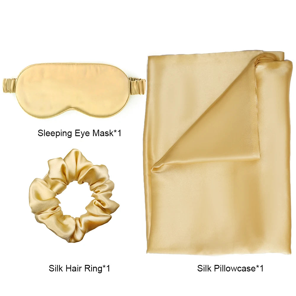 Zipper Natural Silk Pillowcase Matched Sleep Mask Hair Scrunchie Gift Set Both Sides 100% Mulberry Silk for Healthy&Good Sleep Badiee Stylez