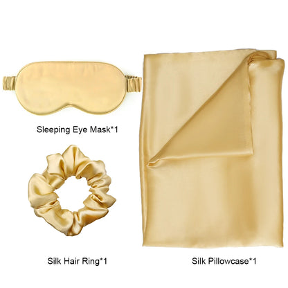 Zipper Natural Silk Pillowcase Matched Sleep Mask Hair Scrunchie Gift Set Both Sides 100% Mulberry Silk for Healthy&Good Sleep Badiee Stylez