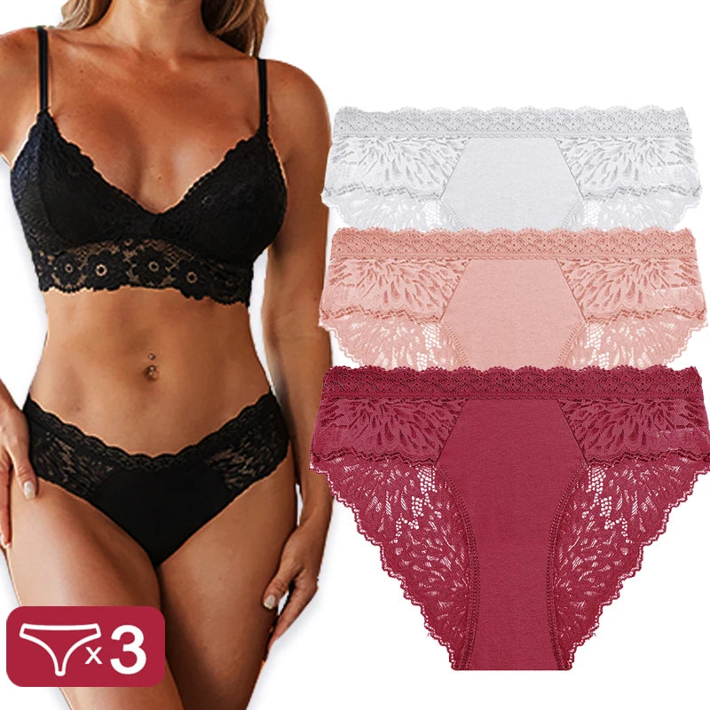 3PCS/Set Sexy Perspective Women Back Lace Panties Patchwork Cotton Underpants Hollow Out Lingerie Underwear Comfortable Briefs Set 3 CHINA|Fast shipping