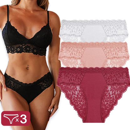3PCS/Set Sexy Perspective Women Back Lace Panties Patchwork Cotton Underpants Hollow Out Lingerie Underwear Comfortable Briefs Set 3 CHINA|Fast shipping