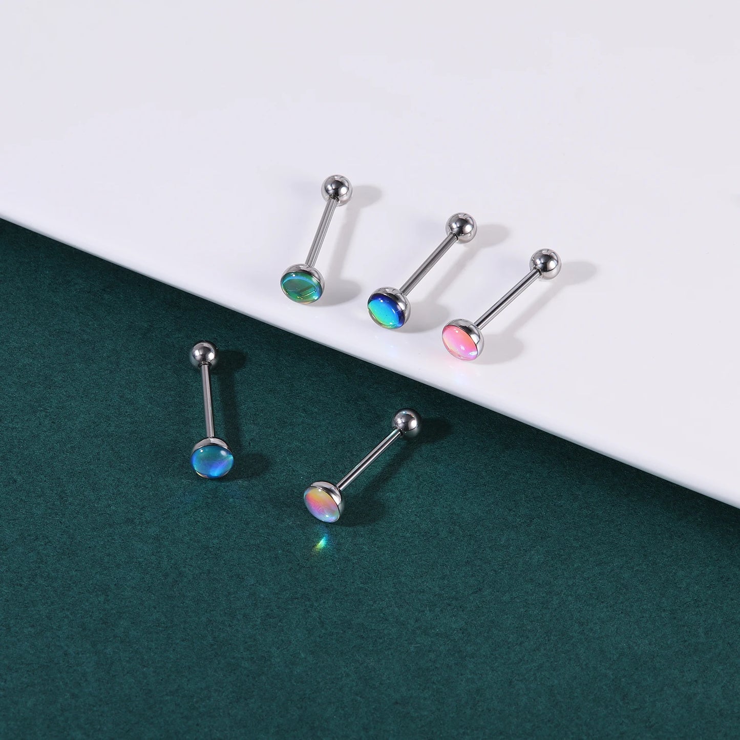 ZS 1Piece 14G Oil Luminescence Tongue Piercing Rings Stainless Steel Tongue Stud Skull Star Studs Earrings BCR Piercings Jewelry Badiee Stylez