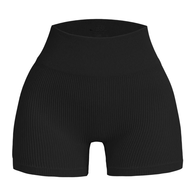 Seamless Gym Sexy Shorts Woman Summer Sport Fitness Shorts Thread Striped Skinny Activewear Running Compression Shorts Black