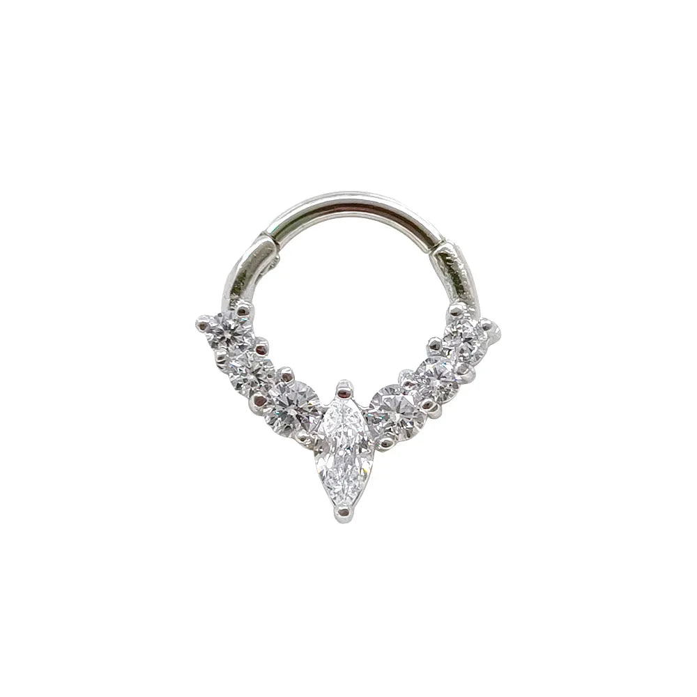 Flower CZ Zircon Septum Piercing Heart Gem Segment Nose Ring WaterDrop Daith Conch Clicker Hoop Earring 100% 316L Surgical Steel E-Silver