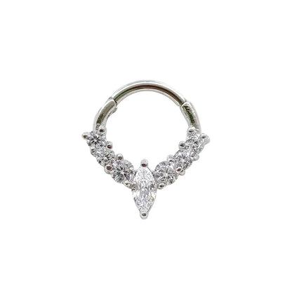 Flower CZ Zircon Septum Piercing Heart Gem Segment Nose Ring WaterDrop Daith Conch Clicker Hoop Earring 100% 316L Surgical Steel E-Silver