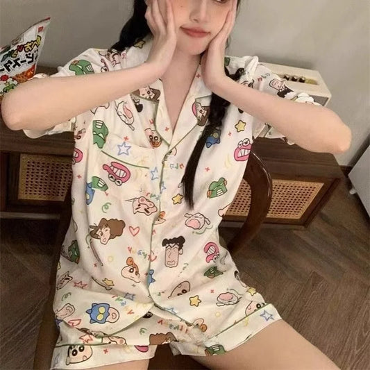 Summer ort Sve Cartoon Pencil Sketch Home Clothes Two-Piece Set for Women Cute Student Spwear Sweet Sle