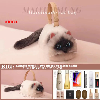 Women Exquisite Shoulder Underarm Bags Siamese Cat Bag Plush Cute Plush Crossbody Bag Female Winter Autumn Handbags Hot Big