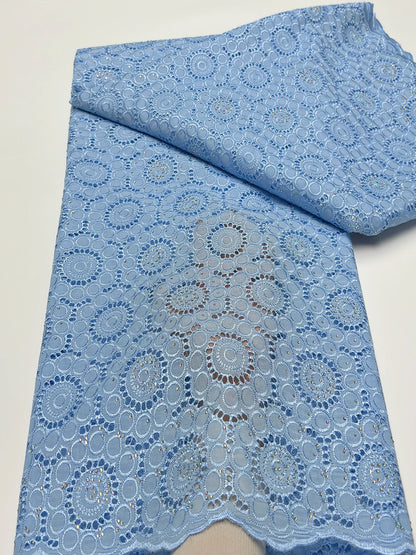 Original Austria Pure Cotton Lace Fabric 2024 High Quality Swiss Voile Embroidery Stones Lace Fabric For Women Celebration Dress A154 5码 5yard