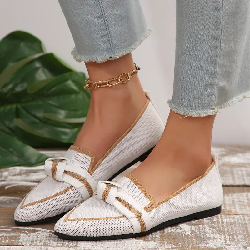 Women Flat Woven Breathable Shoes Female Spring Flats Pointed Toe Slip-on Single Shoes Woman Fashion Casual Bow Low Heel Loafers