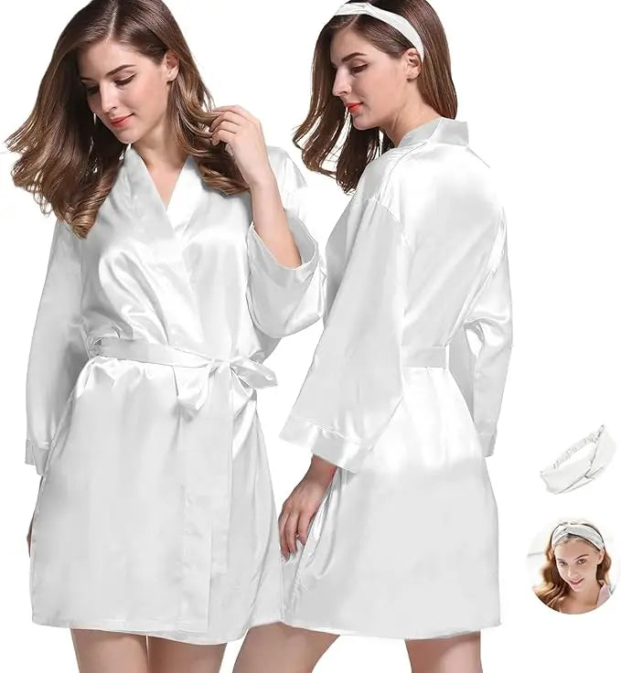 2Pcs Womens Floral Kimono Robe Silk Robes Bride Bridesmaid Satin Robes Bridal Dressing Gown Silky Bathrobe As the photo show 10 One Size