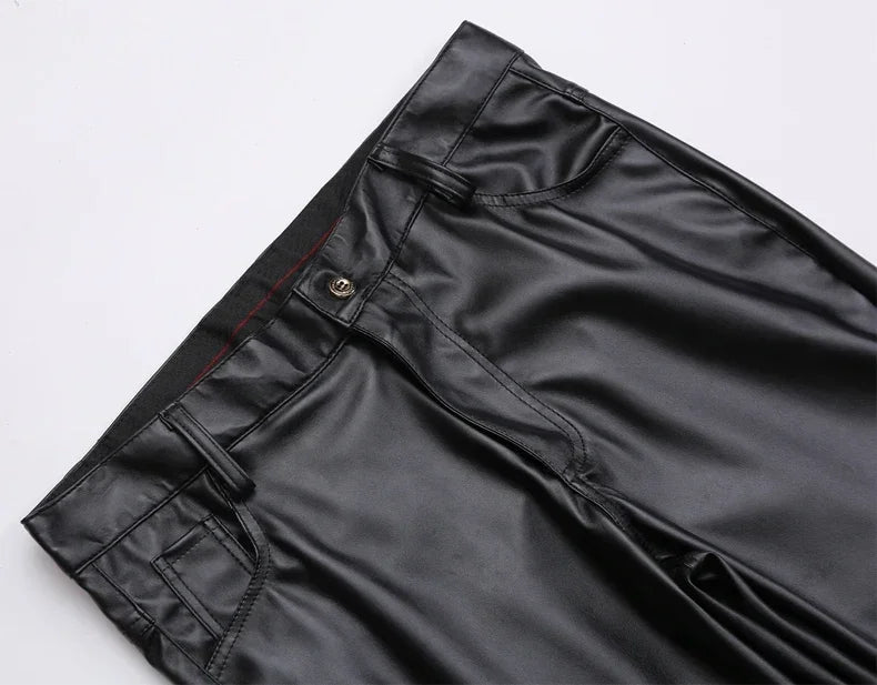 Men's Leather Pants Skinny Fit Elastic Fashion PU Leather Biker's Trousers Nightclub Party & Dance Pants Thin
