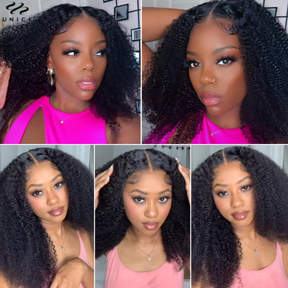 UNICE Hair Kinky Curly Wig Human Hair Pre Cut 7x5 Lace Wig Pre Bleached Pre Plucked Gluless Wig Human Hair Ready To Wear