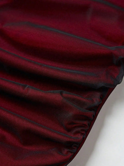 2025 Summer Women's Dress Red Pasta with Straps Pleated Strappy Dress Slim and Elegant Party Dress Long