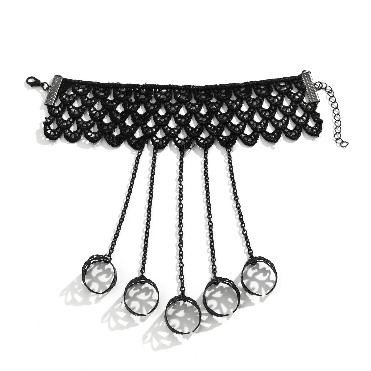 Creative Vintage Black Lace Finger Wrist Chain Rings Bracelets for Women Metal Connecting Hand Harness Bangles Christmas Jewelry