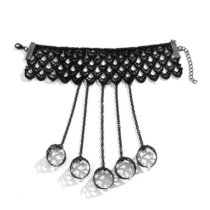 Creative Vintage Black Lace Finger Wrist Chain Rings Bracelets for Women Metal Connecting Hand Harness Bangles Christmas Jewelry