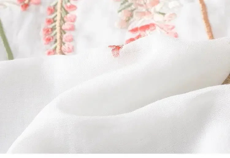 Thin Streetwear Vintage Clothes Ethnic Style Cotton Linen Shirts for Women Clothing Top Tshirt Tees Fashion Casual Embroidery