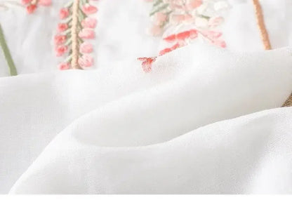 Thin Streetwear Vintage Clothes Ethnic Style Cotton Linen Shirts for Women Clothing Top Tshirt Tees Fashion Casual Embroidery