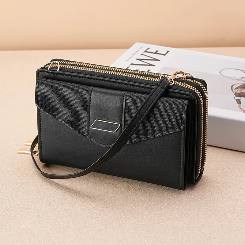 Fashion Women Luxury Leather Single Shoulder Bags Ladies Large Capacity Crossbody Mobile Phone Purse Female Messenger Wallet black2 Mini(Max Length<20cm) CN