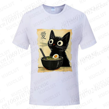 Funny Cat Ramen Graphic Tee Japanese Kawaii Anime Cat T-Shirt Fashion T-shirts Short Sleeve Clothes Trend Casual Unisex Tshirts X250102-1-4