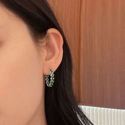 Huitan Luxury Trendy Pink/Green/Blue/Yellow CZ Hoop Earrings for Women Silver Color/Gold Color Hot Trendy Girls Jewelry Dropship