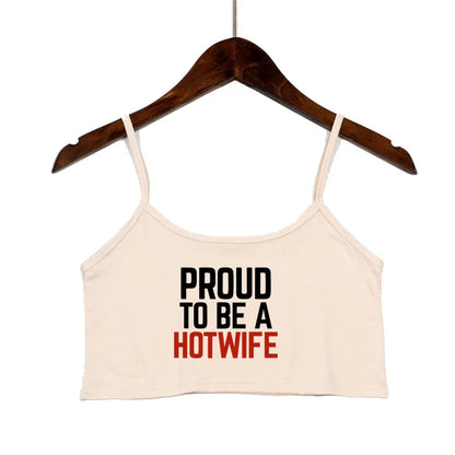 HOT WIFE Letters Print Female Sexy Crop Top Fashion Women's Sexy Elastic Cotton Camis Sleeveless Short Girls Tank Top Bar Women