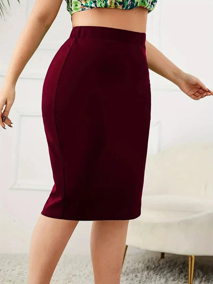 2025 Summer Plus Size Solid Slim Skirt Casual High Waist Slit Skirt Women's Plus Size Clothing