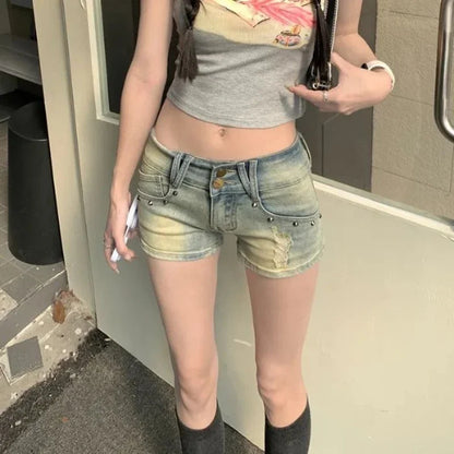 Blue Retro Female Short Jeans Pants Fashion 2025 New In Clothing Hot Casual Trend 2000s Clothes Y2k Flowy Women's Denim Shorts