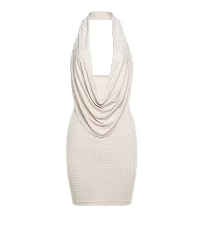 2025 New Diamond Pasted Solid Color Mini Dress Women Fashion Deep V-neck Strapless Dresses Female Trend Streetwear Clothing Khaki