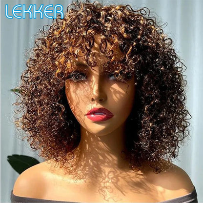 Lekker Colored Short Pixie Afro Kinky Curly Bob 100% Human Hair Wigs For Women Brazilian Remy Hair Ombre Brown Clearance Ginger Badiee Stylez