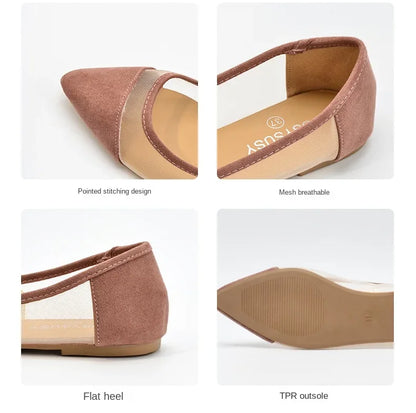 Women's Casual Sandals Pointed Spliced Flat Shoes for Women's Daily Shallow Mouth Fashion Mesh Shoes Single Shoe Women Shoes