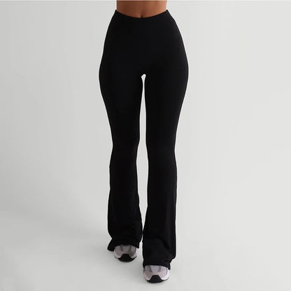 CUTENOVA Women's Slim Solid color Micro Flare Casual Pants basic Fashion Sexy Sports Jogging Trousers Chic Floor Length Bottoms BLACK