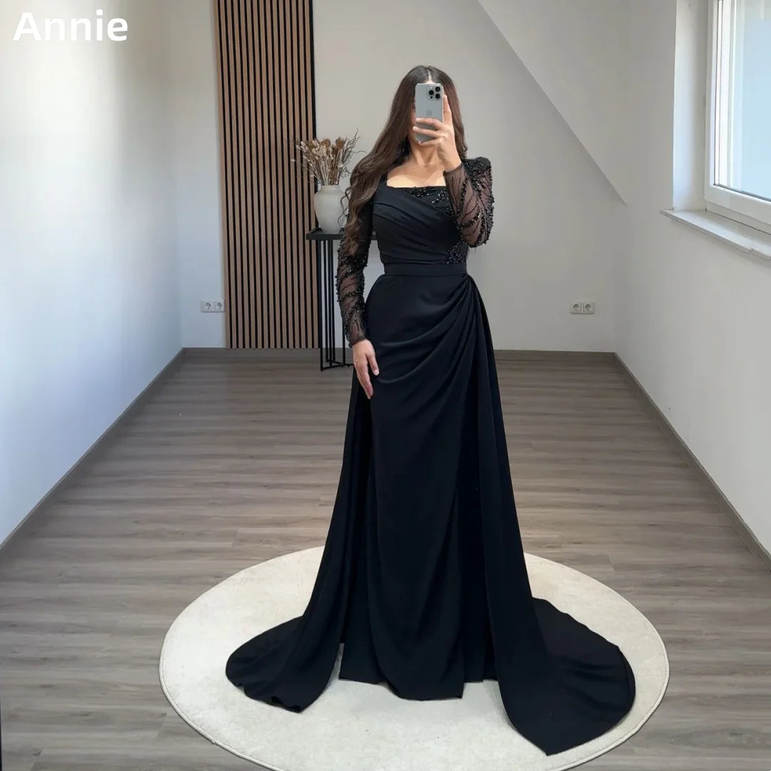 Annie Black Wedding Dress Elegant Lady Luxury Prom Dresses Sequin Embroidered Mermaid Formal Occasions فساتين سهرة Customized Badiee Stylez